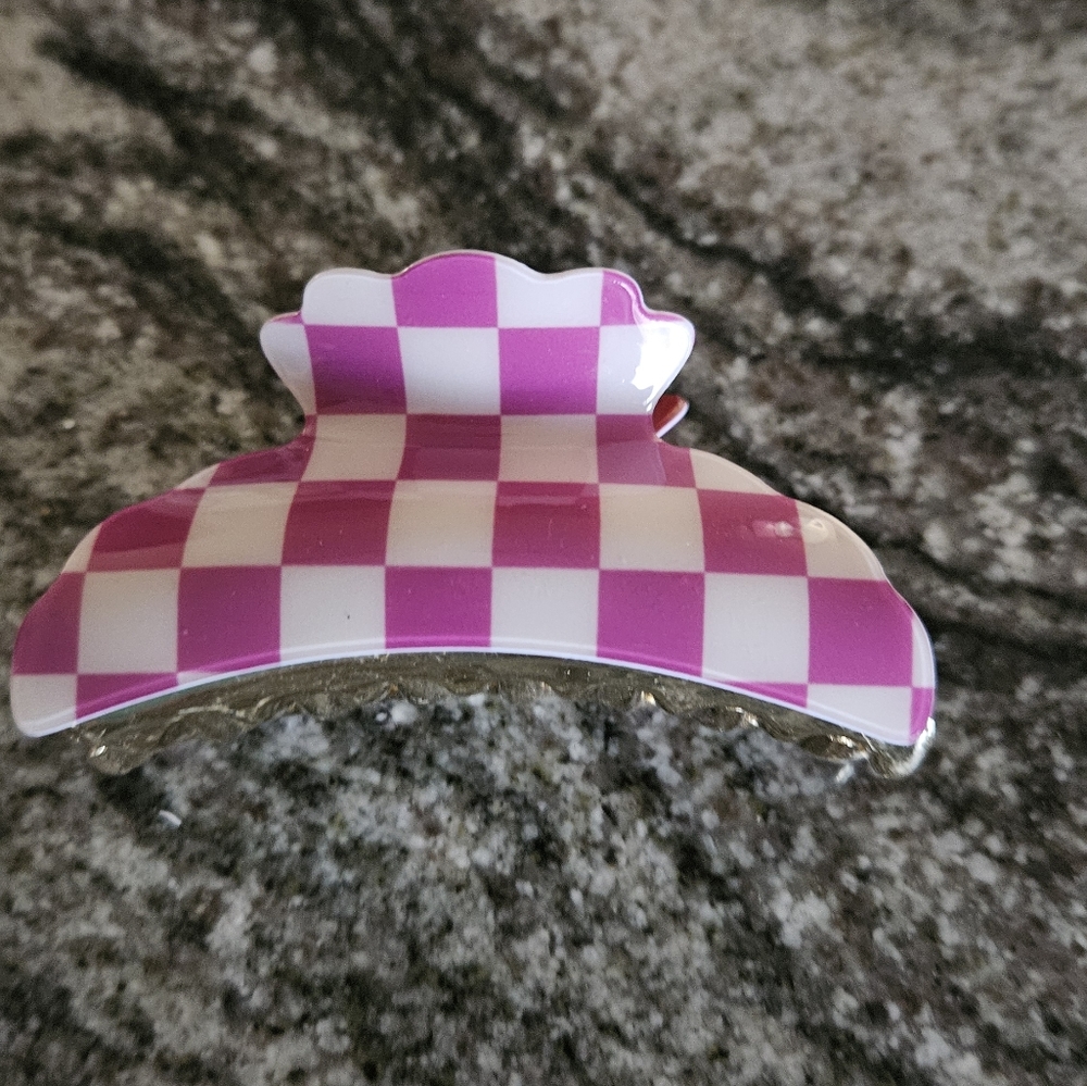 DIVAS LIMITED Pink and White Checkered Hair Clip